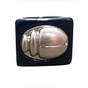 Blue Stone/Ceramic Womens Ring Silver Scarab